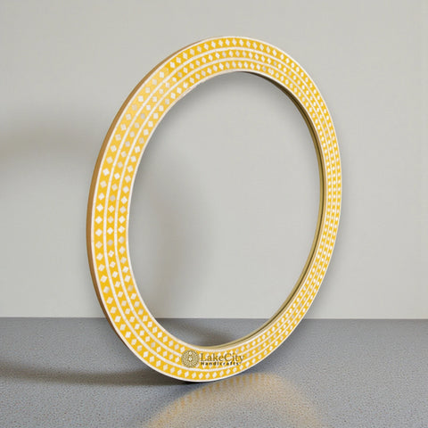 Bone Inlay Devina Diamond Design Mirror Frame Yellow