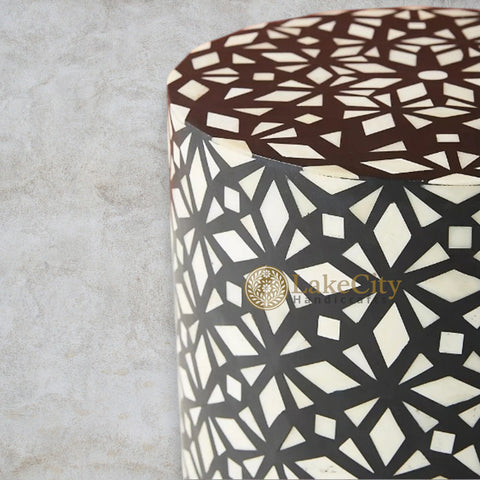 Bone Inlay Diamond Design Round End Table | Bone Inlay Diamond Design Round Side Table