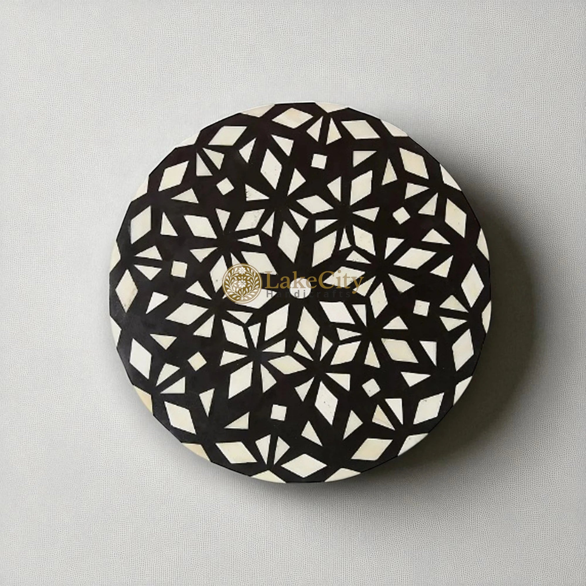 Bone Inlay Diamond Design Round End Table | Bone Inlay Diamond Design Round Side Table