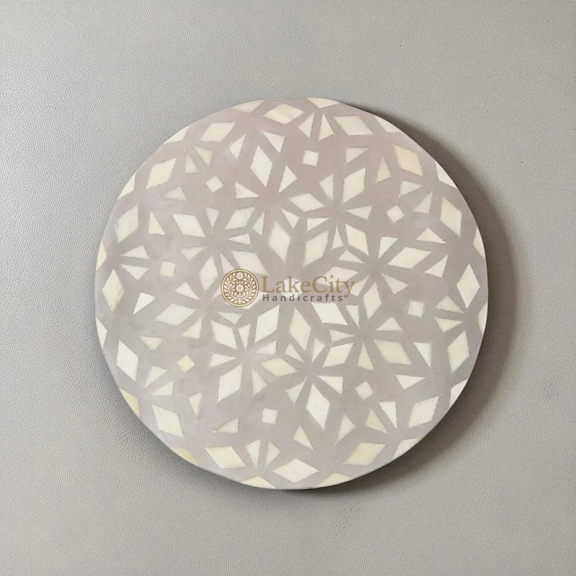 Bone Inlay Diamond Design Round End Table | Bone Inlay Diamond Design Round Side Table