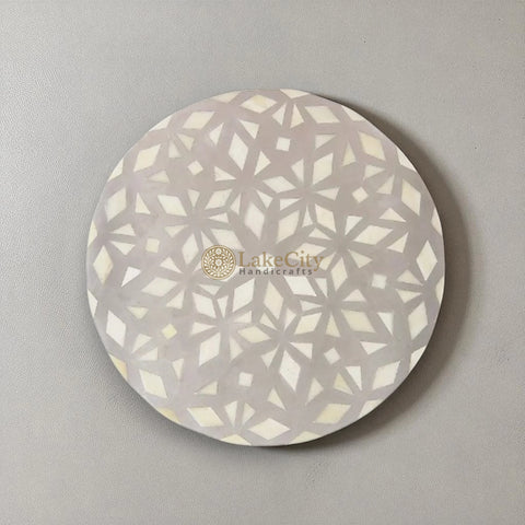 Bone Inlay Diamond Design Round End Table | Bone Inlay Diamond Design Round Side Table
