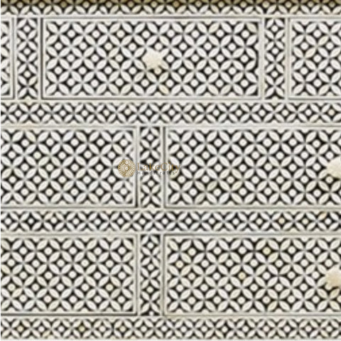 Bone Inlay Eye Design 7 Drawers Chest Black