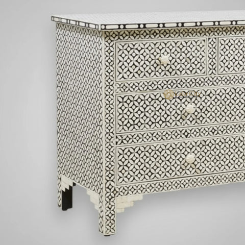 Bone Inlay Eye Design 7 Drawers Chest Black