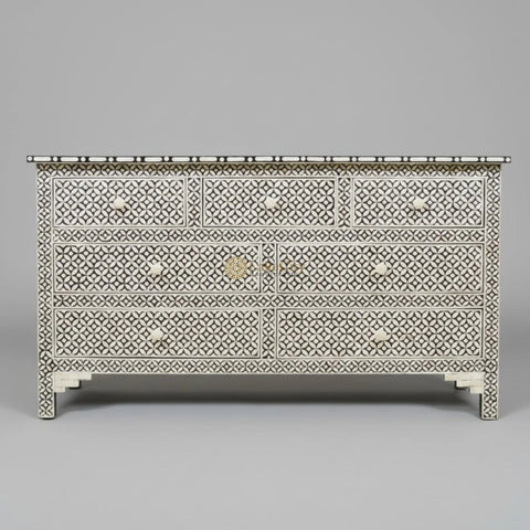 Bone Inlay Eye Design 7 Drawers Chest Black