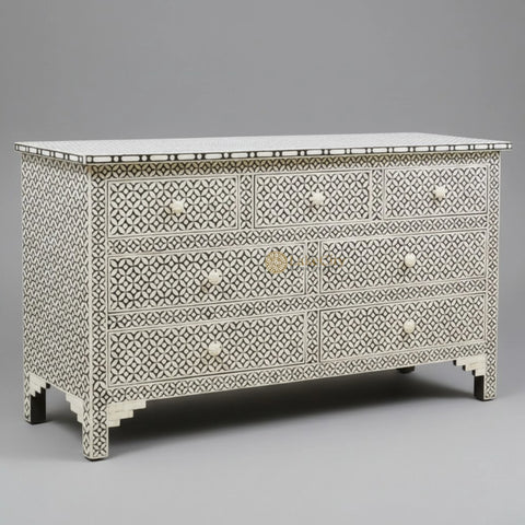 Bone Inlay Eye Design 7 Drawers Chest Black