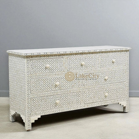 Bone Inlay Eye Design 7 Drawers Chest Grey