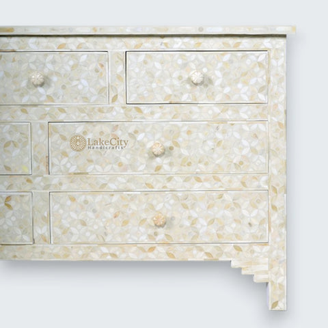 Bone Inlay Eye Design 7 Drawers Chest Off-White