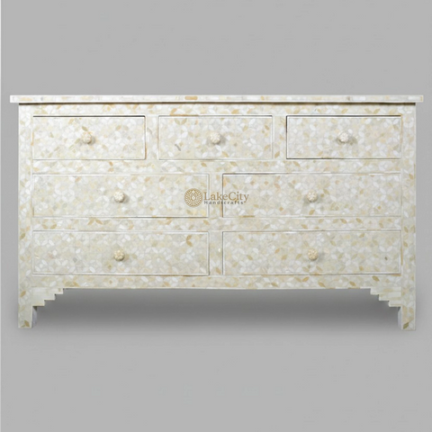 Bone Inlay Eye Design 7 Drawers Chest Off-White