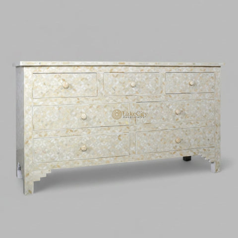 Bone Inlay Eye Design 7 Drawers Chest Off-White