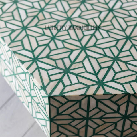 Bone Inlay Fauna Coffee Table Teal Green | Bone Inlay Cocktail Table