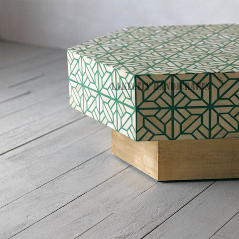 Bone Inlay Fauna Coffee Table Teal Green | Bone Inlay Cocktail Table