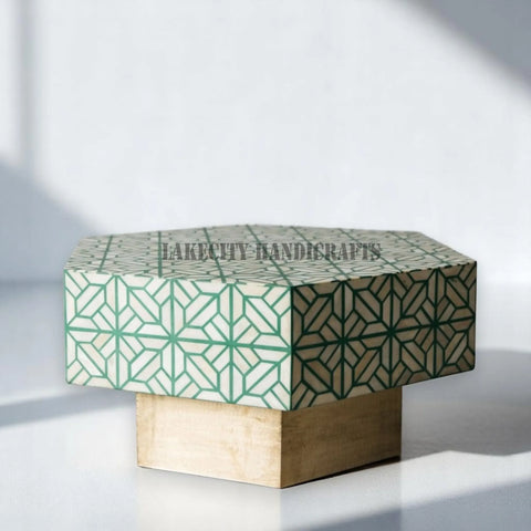 Bone Inlay Fauna Coffee Table Teal Green | Bone Inlay Cocktail Table