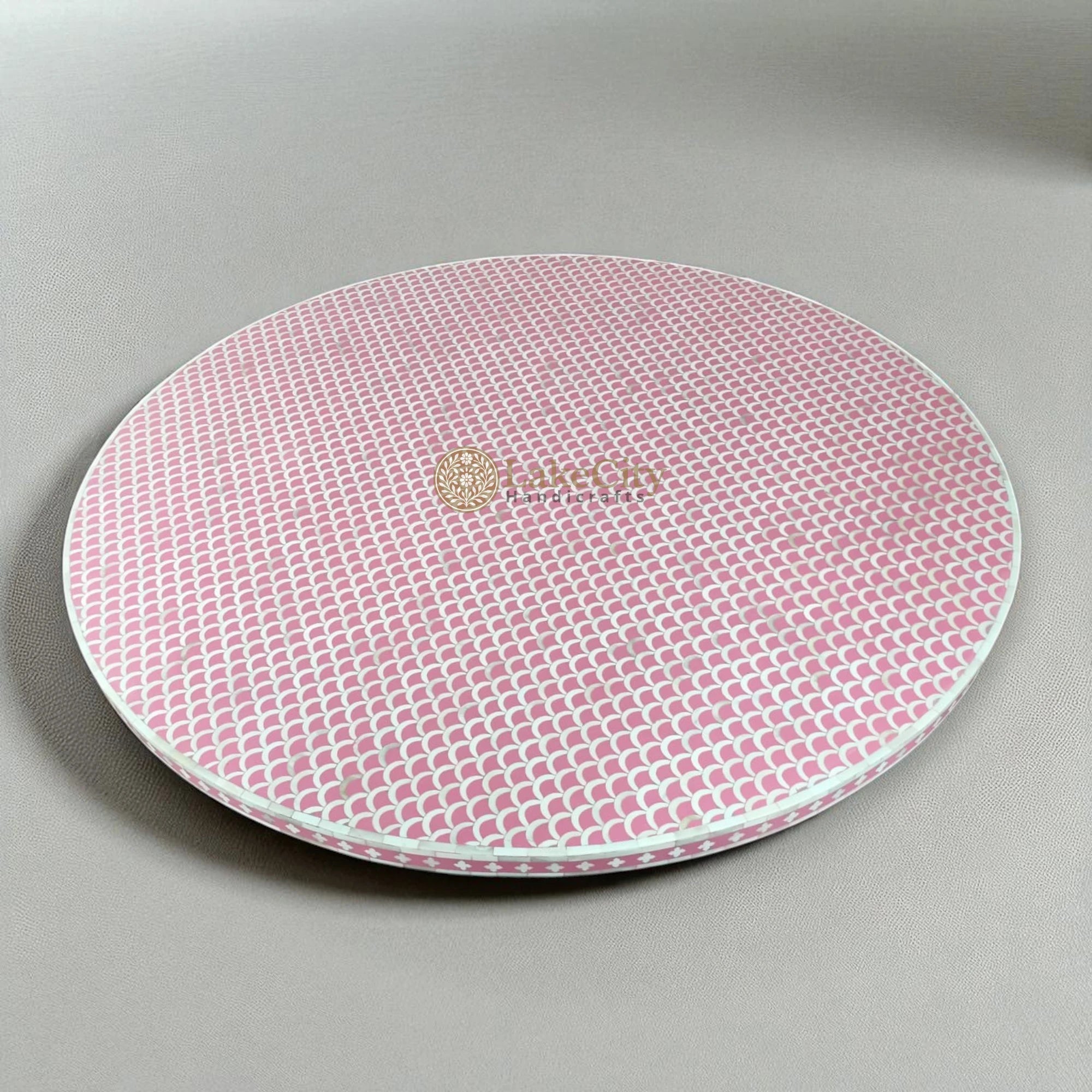 Bone Inlay Fish-scale Design Round Dining Table Pink