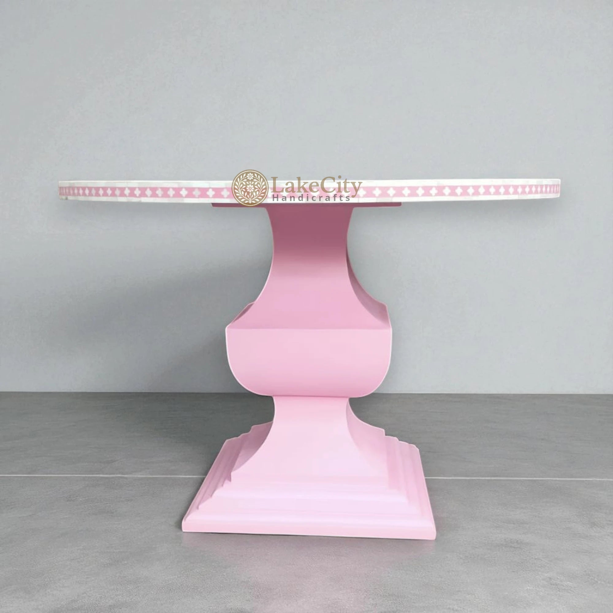 Bone Inlay Fish-scale Design Round Dining Table Pink