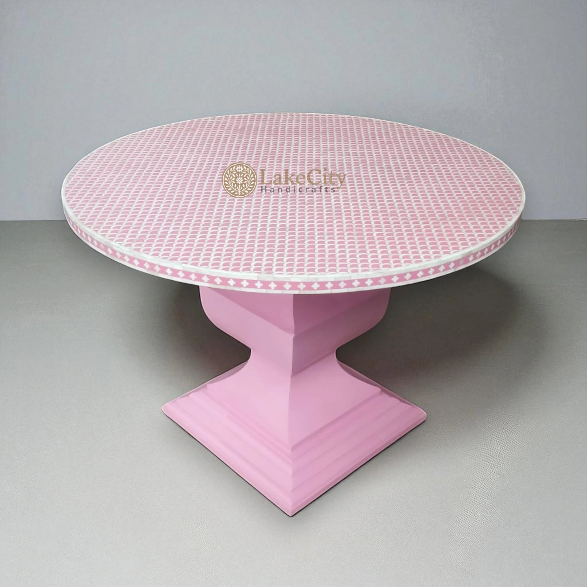 Bone Inlay Fish-scale Design Round Dining Table Pink