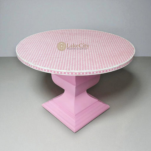 Bone Inlay Fish-scale Design Round Dining Table Pink