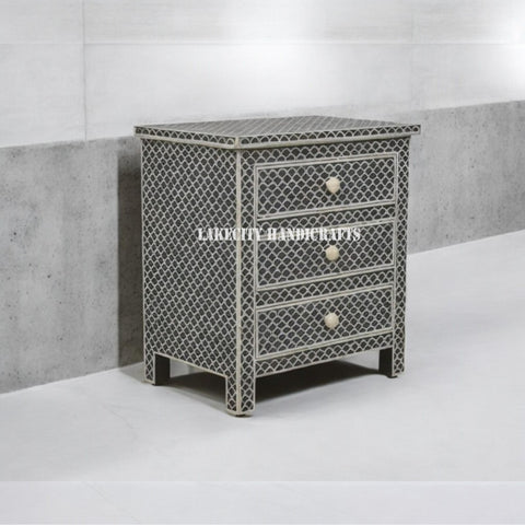 Bone Inlay Fish-scale Design 3 Drawers Bedside Table Black