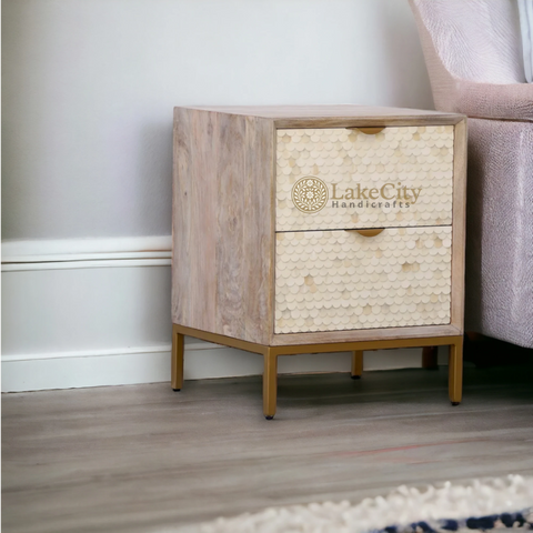 Bone Inlay Fish-scale Design 2 Drawers Bedside