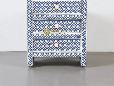 Bone Inlay Fish-scale Design 3 Drawers Bedside Table Blue | Bone Inlay Fish-scale Design 3 Drawers Nightstand Table Blue