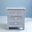 Bone Inlay Fish-scale Design 3 Drawers Bedside Table Blue, Bone Inlay Fish-scale Design 3 Drawers Nightstand Table Blue
