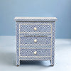 Bone Inlay Fish-scale Design 3 Drawers Bedside Table Blue, Bone Inlay Fish-scale Design 3 Drawers Nightstand Table Blue