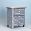 Bone Inlay Fish-scale Design 3 Drawers Bedside Table Blue, Bone Inlay Fish-scale Design 3 Drawers Nightstand Table Blue