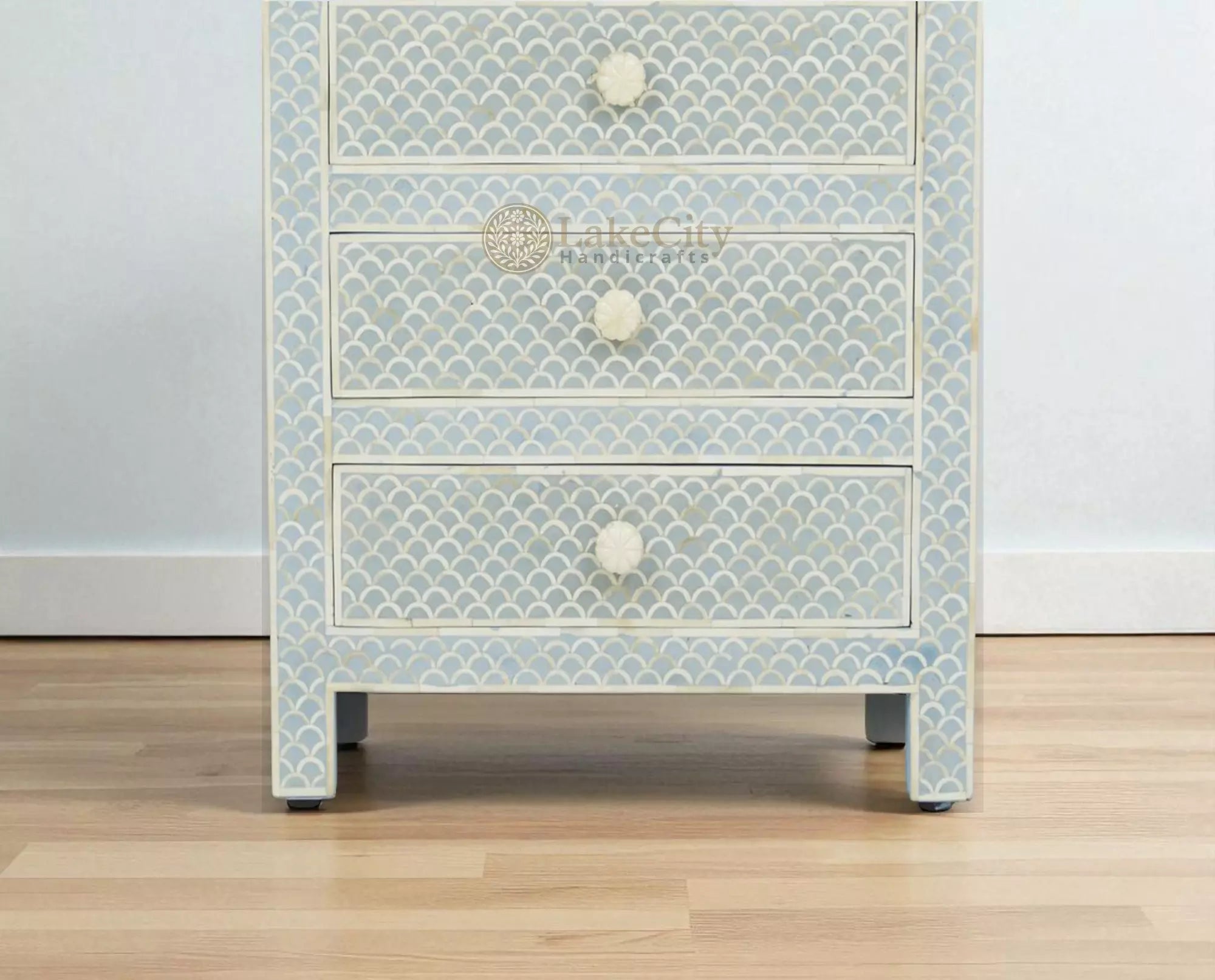 Bone Inlay Fish-scale Design 3 Drawers Bedside Table Mint Green | Bone Inlay Fish-scale Design 3 Drawers Nightstand Table Mint Green