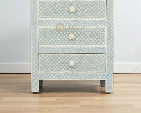Bone Inlay Fish-scale Design 3 Drawers Bedside Table Mint Green | Bone Inlay Fish-scale Design 3 Drawers Nightstand Table Mint Green