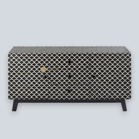 Bone Inlay Fish-scale Design 3 Drawers & 2 Doors Sideboard Table Black