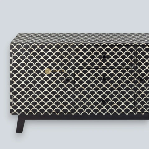 Bone Inlay Fish-scale Design 3 Drawers & 2 Doors Sideboard Table Black