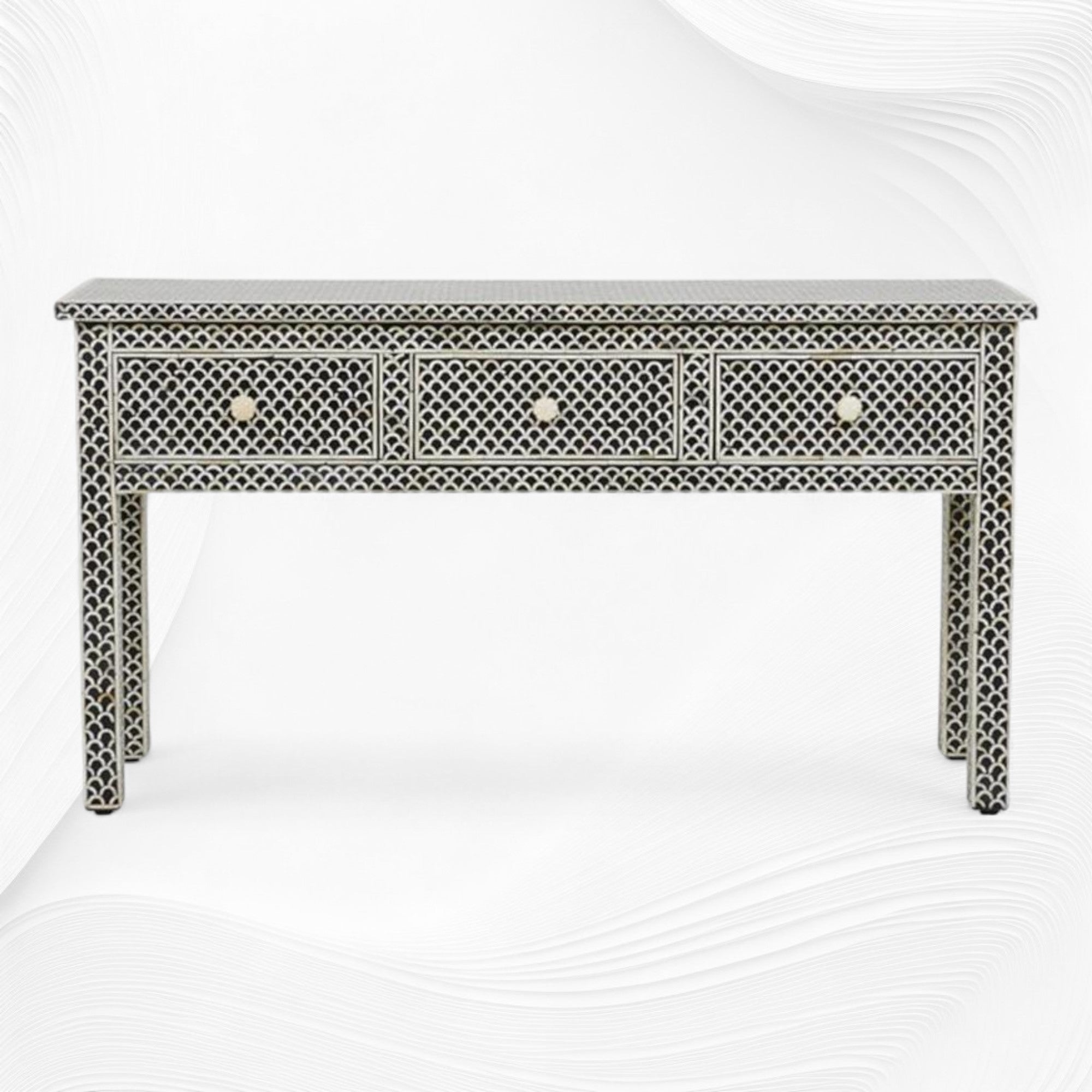 Black Bone Inlay Fishscale Console 3 Drawer 3