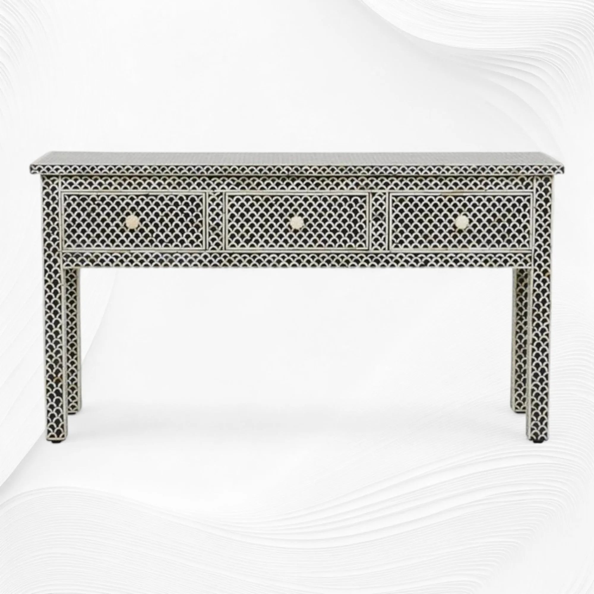 Black Bone Inlay Fishscale Console 3 Drawer 3