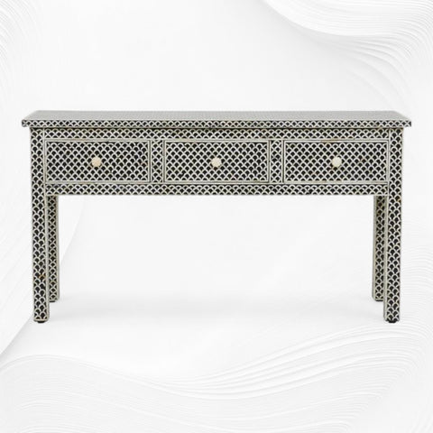 Black Bone Inlay Fishscale Console 3 Drawer 3