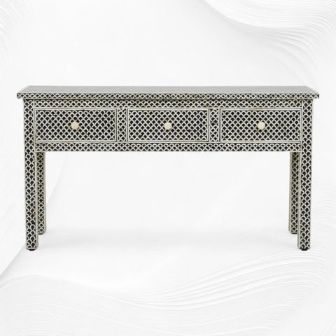Black Bone Inlay Fishscale Console 3 Drawer 3