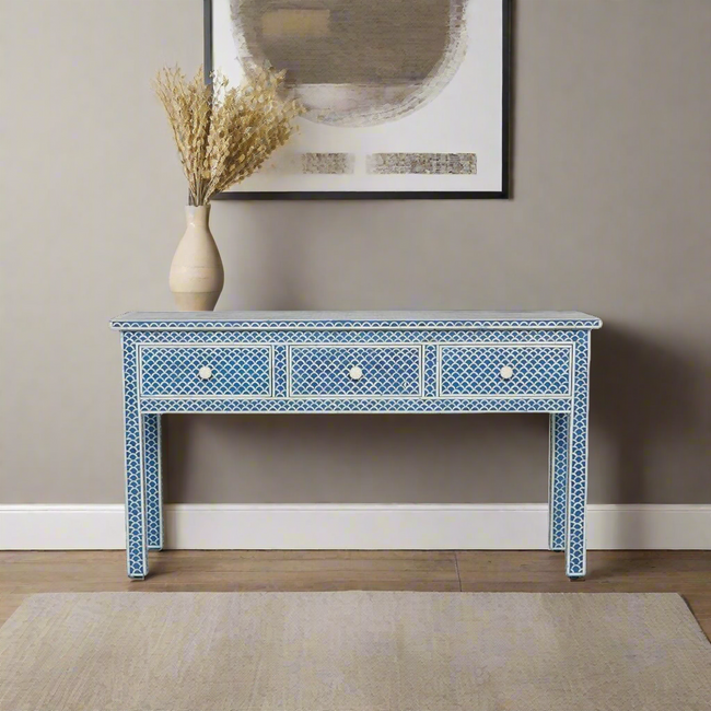 Blue Bone Inlay Fishscale Console 3 Drawer