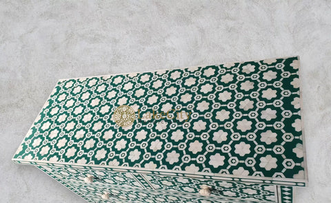 Bone Inlay Floating Flower 5 Drawers Chest Teal Green | Bone Inlay Floating Flower 5 Drawers Dresser Teal Green