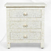 Bone Inlay Floral 3 Drawer Bedside White 4
