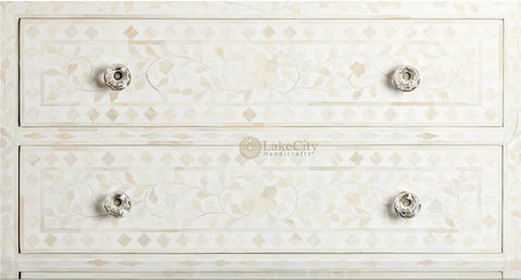 Bone Inlay Floral 3 Drawer Chest White