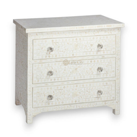Bone Inlay Floral 3 Drawer Chest White