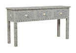 Bone Inlay Floral 3 Drawer Floral Console Edge Grey 2