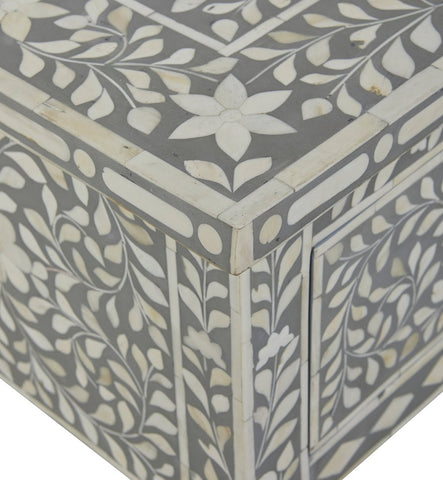 Bone Inlay Floral 3 Drawer Floral Console Edge Grey 3