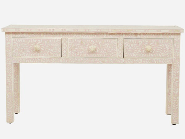 Bone Inlay Floral 3 Drawer Console Edge Blush Pink 1