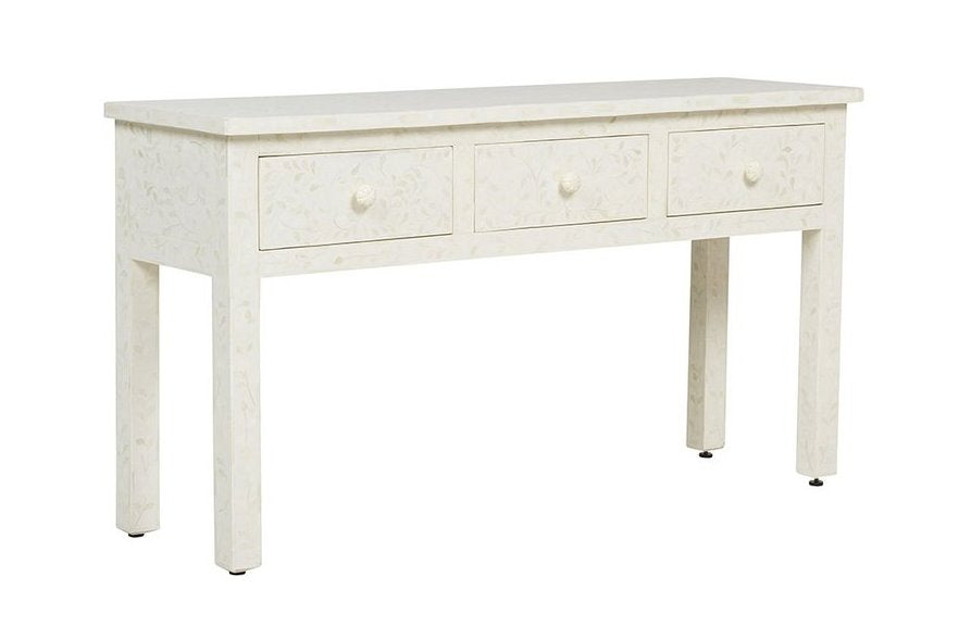 Bone Inlay Floral 3 Drawer Floral Console Edge White 2