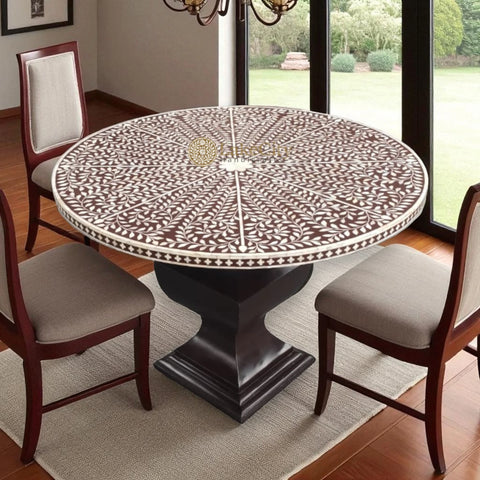 Bone Inlay Floral Design Round Dining Table
