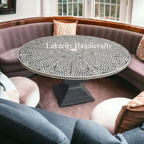 Bone Inlay Floral Design Round Dining Table
