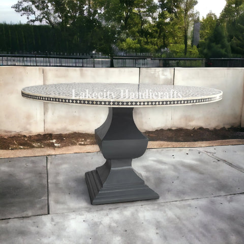 Bone Inlay Floral Design Round Dining Table