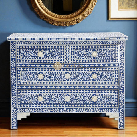 Bone Inlay Floral Chest Of 4 Drawer Blue | Bone Inlay Floral 4 Drawer Lakecity Handicrafts Bone Inlay Floral Chest Of 4 Drawer Blue | Bone Inlay Floral 4 Drawer Lakecity Handicrafts
