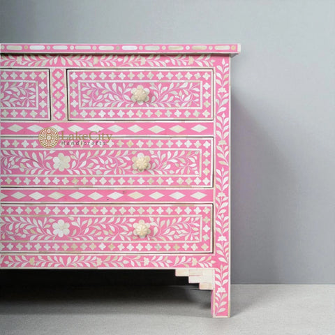 Bone Inlay Floral Chest Of 4 Drawer Pink