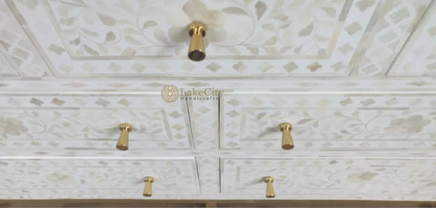 Bone Inlay Floral Chest of 7 Drawers Iron White