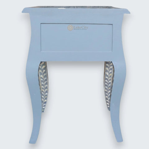 Bone Inlay Floral Design 1 Drawer French Legs Bedside Table Grey